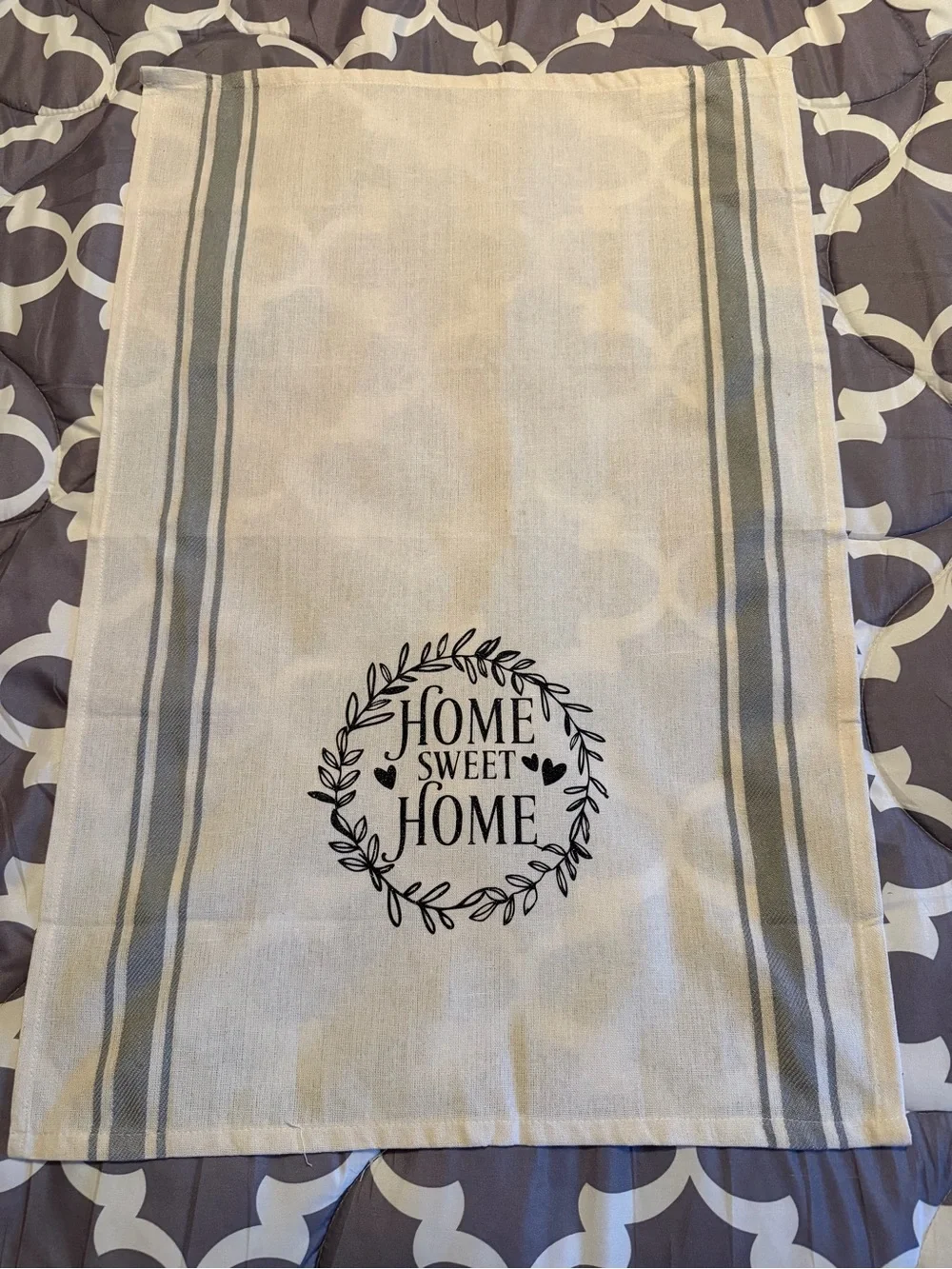 HOME SWEET HOME Cotton Kitchen Towel - White with Gray Stripes
